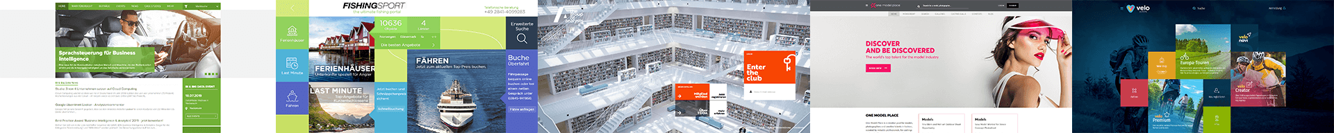 Verschiedene Designs von realisierten Internetportalen in denen Frontend und Backend nach Kundenvorgaben programmiert und verbessert wurden. 